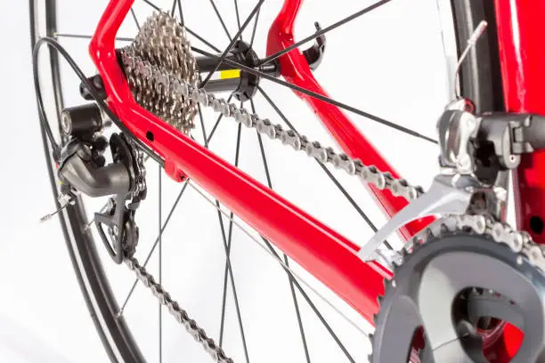 Bicycle Concept. Crankset and Rear Cassette with New Chain. Against White. Horizontal Image Orientation