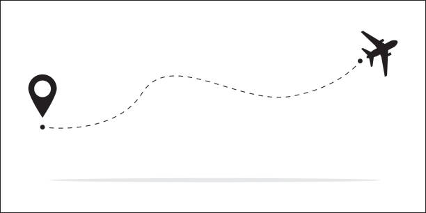 illustrations, cliparts, dessins animés et icônes de le concept de voyage d’avion avec une carte de pins, points gps. icône de tracé de ligne. le concept du point de départ du vol ou du thème de l’aéronef et des symboles de pointeur de carte - air vehicle business airplane multi colored