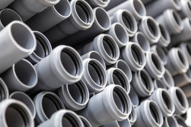 istock Close up gray plumbing plastic pipes. 1144217029