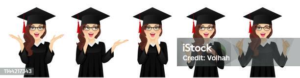 Surprised Student Girl Stock Illustration - Download Image Now - Graduation Gown, Girls, Women