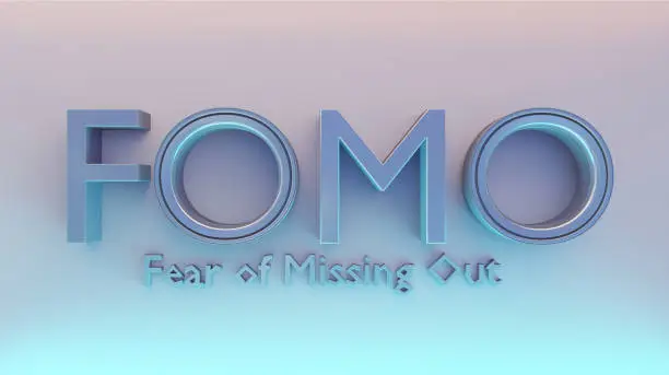 Photo of Fomo word as 3D text or logo concept.