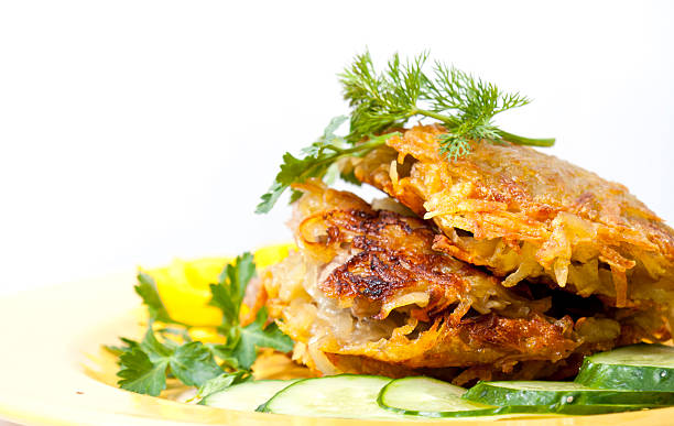 Meal from potato and forcemeat on a yellow plate stock photo