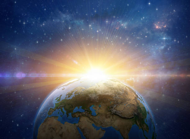 istock Sunrise, explosion, meteor impact on planet Earth from space 1144221132