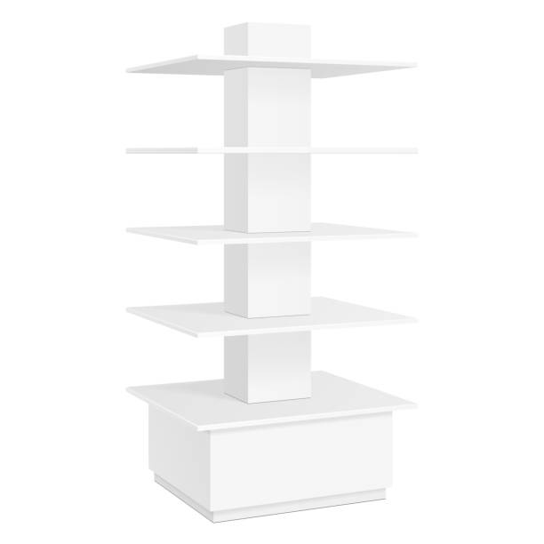 istock White Square POS POI Cardboard Floor Display Rack For Supermarket Blank Empty Displays With Shelves Products On White Background Isolated. Ready For Your Design. Product Packing. Vector EPS10 1144221923