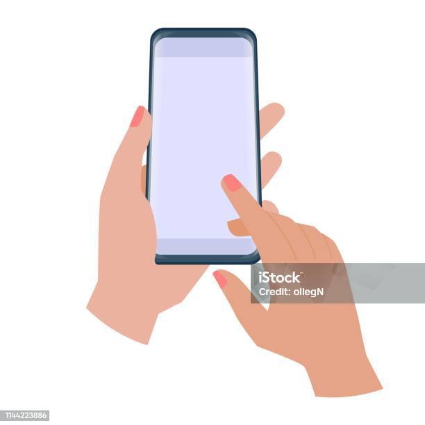 Female Hands Holding Mobile Phone Stock Illustration - Download Image Now - Advertisement, Backgrounds, Border - Frame