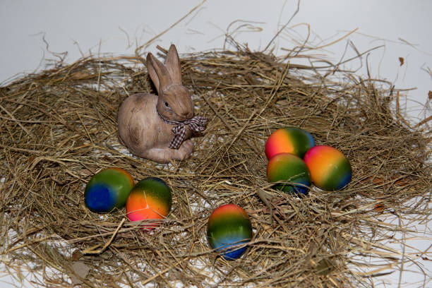 Easter bunny with painted eggs