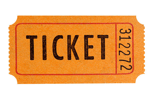 Orange admission ticket Orange admission ticket fully isolated on white (with path).  Alternative version of this picture with two overlapped orange tickets shown below: box office photos stock pictures, royalty-free photos & images