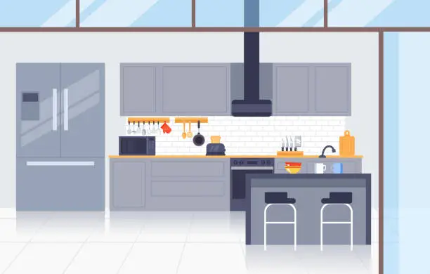 Vector illustration of Kitchen modern interior concept. Vector flat graphic design illustration