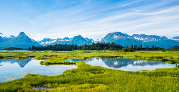 Snow Mountain And Lake In Valdez Alaska
