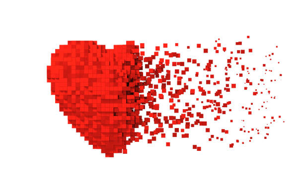 Disintegration Of Red Digital Heart Isolated On White Background Disintegration Of Red Digital Heart Isolated On White Background. 3D Illustration. disintegration stock pictures, royalty-free photos & images