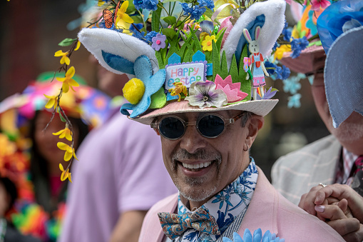 NEW YORK, NY - APRIL 21: Participants wear costumes and hats in the annual Easter Parade and Bonnet Festival on April 21, 2019 in New York. (Photo by Gordon Donovan/Getty Images)