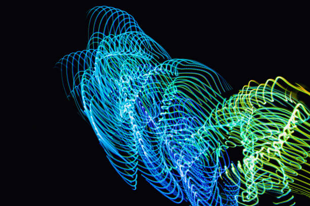 istock Abstract neon lights trails in the black background. Futuristic overlay light pattern. 1144230150