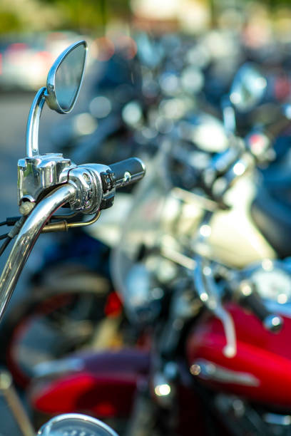 istock The chromed handlebar of a motorcycle. 1144230350