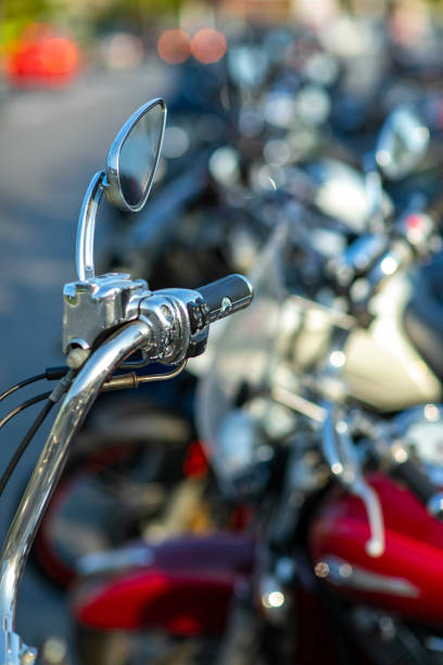 istock The chromed handlebar of a motorcycle. 1144230351