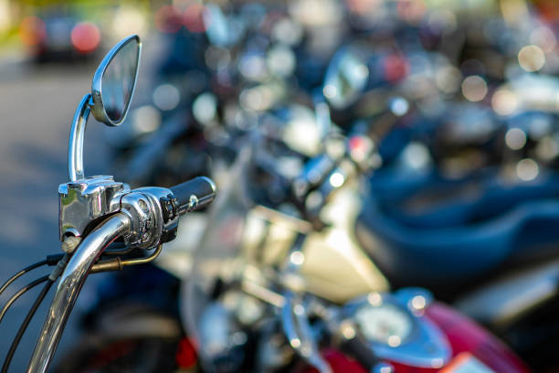 istock The chromed handlebar of a motorcycle. 1144230365