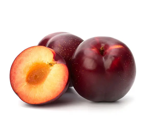 Red plum fruit  on white background