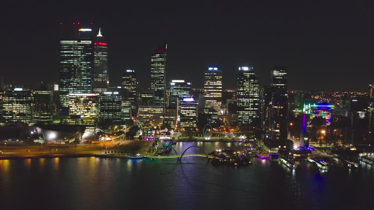 Night skyline of Perth with city central business district in Western Australia, Australia