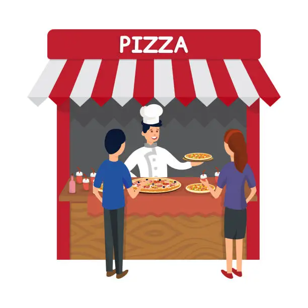 Vector illustration of Fast Food, Pizzeria Store Flat Vector Illustration