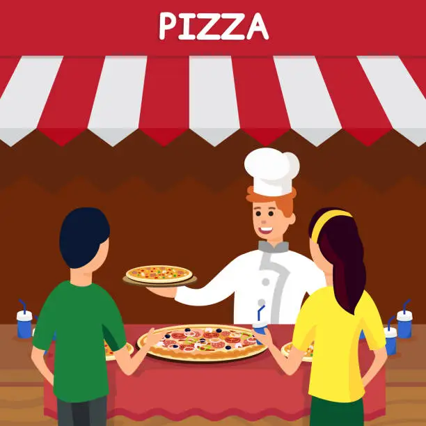 Vector illustration of Italian Pizza Shop, Store Flat Vector Illustration