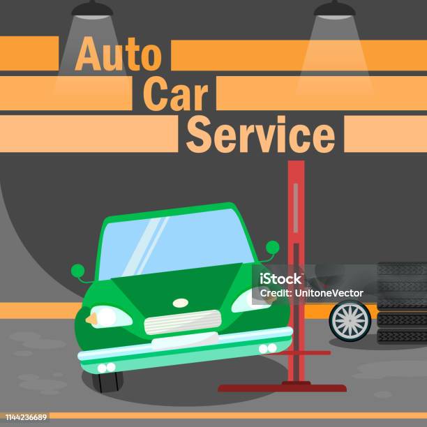 Automobile Car Service Flat Vector Banner Template Stock Illustration - Download Image Now - Assistance, Car, Colors