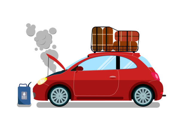 Broken Trip Automobile Flat Vector Illustration Broken Trip Automobile Flat Vector Illustration. Engine Failure Trouble. Car Motor Malfunction. Spoilt Vacations. Road Assistance, Evacuation Service Client. Traffic Accident. Fuel, Oil Problem engine failure stock illustrations