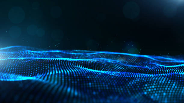 istock Abstract blue color digital particles wave with bokeh and light background 1144238688