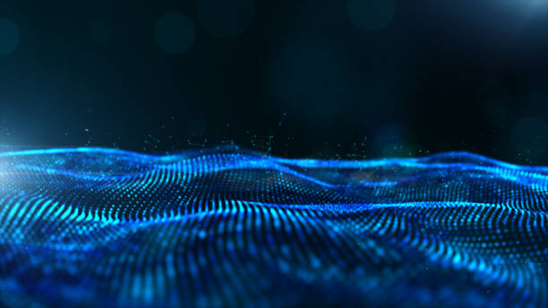 istock Abstract blue color digital particles wave with bokeh and light background 1144238698