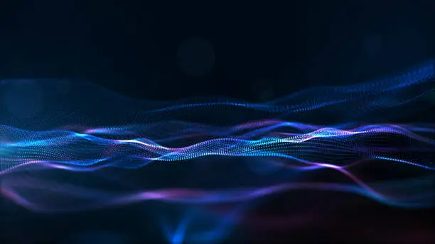 Photo of Digital Particles Wave, Digital Cyberspace Background
