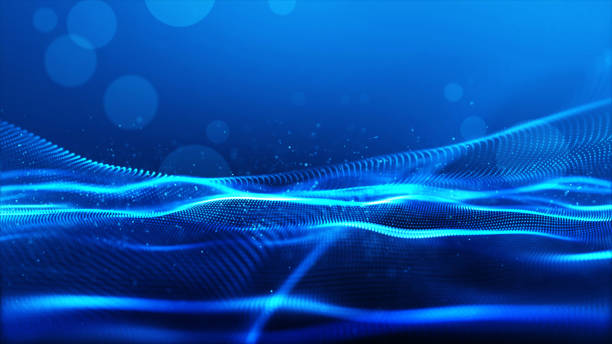 istock Abstract blue color digital particles wave with bokeh background 1144238733