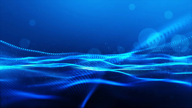 istock Abstract blue color digital particles wave with bokeh background 1144238744