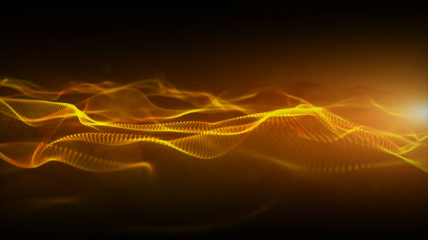 istock Abstract gold color digital particles wave with bokeh and light motion background 1144238799