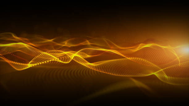 istock Abstract gold color digital particles wave with bokeh and light motion background 1144238807
