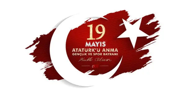 Vector illustration of vector illustration, 19 may, Commemoration of Atatürk, Youth and Sports Day, (19 mayıs, Atatürk'u anma genclik ve spor bayrami.)