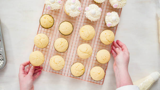 istock Decorating vanilla cupcakes with white buttercream frosting for Easter. 1144246720