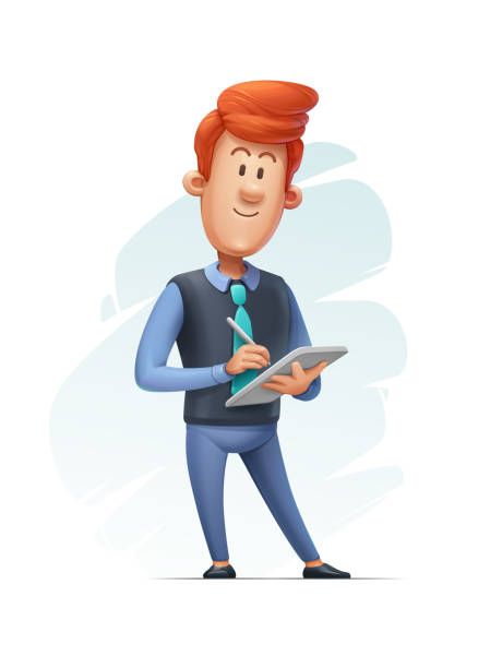 Cartoon Businessman with a Tablet vector art illustration