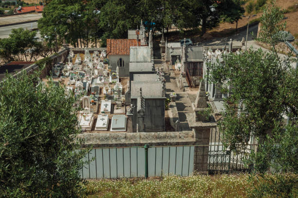 Crosses in graves of the Traba cemetery in Laxe Galicia Spain