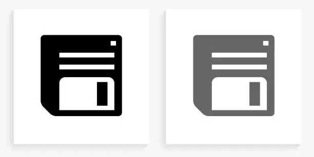 Vector illustration of Floppy Disk Black and White Square Icon