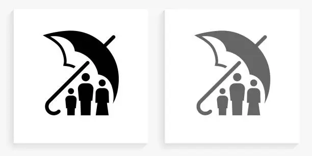 Vector illustration of Family Insurance Black and White Square Icon