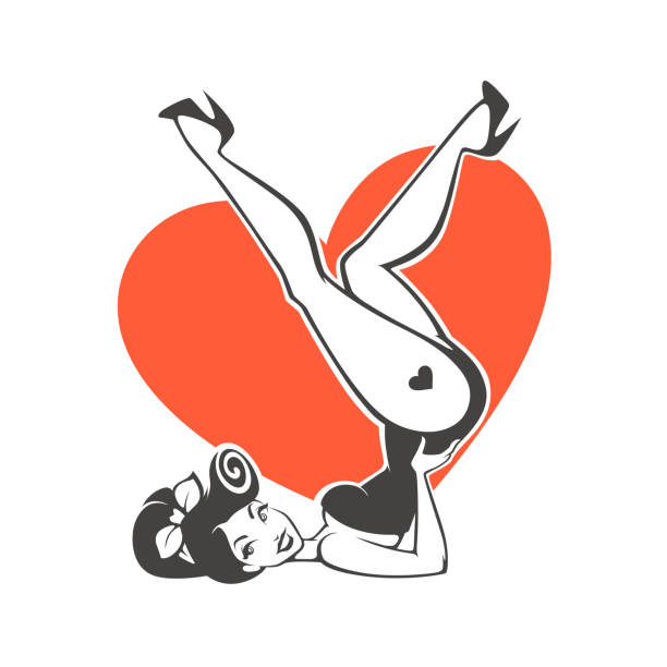 sexy pinup girl onheart shape background for youe logo, label, print, emblem sexy pinup girl onheart shape background for youe logo, label, print, emblem pin up girl stock illustrations