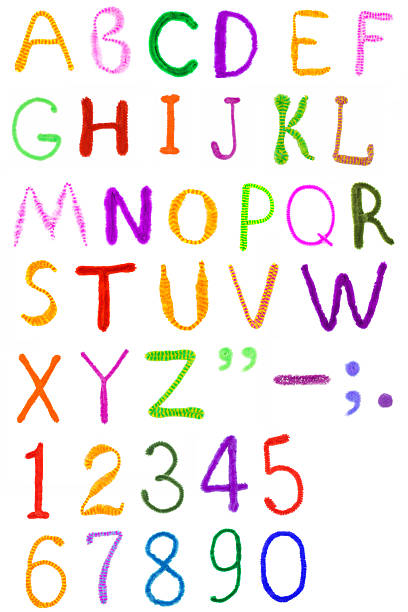 istock Fuzzy funny colorful handmade alphabet isolated on white 114425449