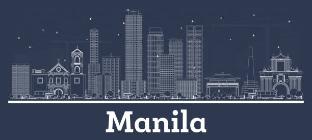 Outline Manila Philippines City Skyline with White Buildings. Outline Manila Philippines City Skyline with White Buildings. Vector Illustration. Business Travel and Concept with Modern Architecture. Manila Cityscape with Landmarks. national capital region philippines stock illustrations