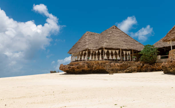 istock Relaxing outdoor restaurant remote paradise beach 1144258114