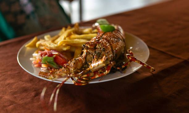 istock Large lobster with potatoes and salad on plate 1144258298