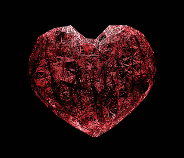 istock red heart wire, plexus lattice, three-dimensional realistic on black background. 3D Illustration 1144259437