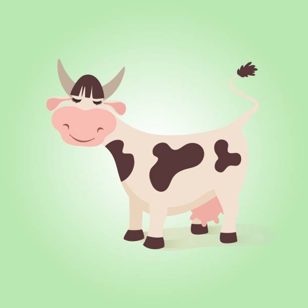 istock Happy funny cow. Creative illustration farm cute cows with expressions character and pink udder. Vector comic cattle 1144259737