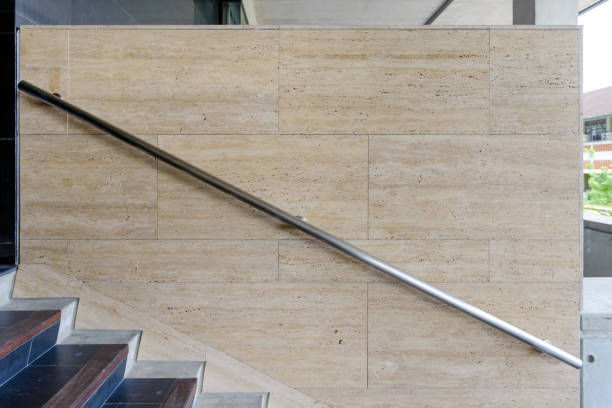 istock Modern stainless steel railing outside building. 1144259813