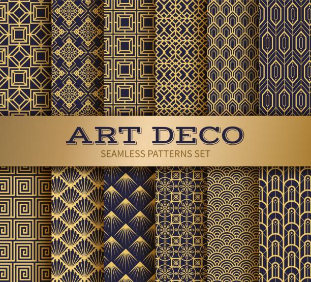 art deco bez szwu wzór. luksusowa geometryczna tapeta nouveau, elegancka klasyczna ozdoba retro. wektor złoty wzór abstrakcyjny - wallpaper luxury backgrounds wallpaper pattern stock illustrations