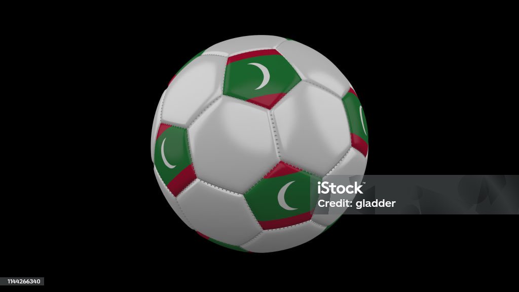 Soccer ball with flag Maldives, 3d rendering Soccer ball with the flag of Maldives colors on black background, 3d rendering Asia Stock Photo