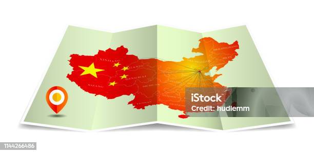 Vector Administrative Map Of China With Folded Paper Isolated Stock Illustration - Download Image Now