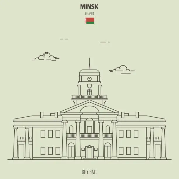Vector illustration of City Hall in Minsk, Belarus. Landmark icon